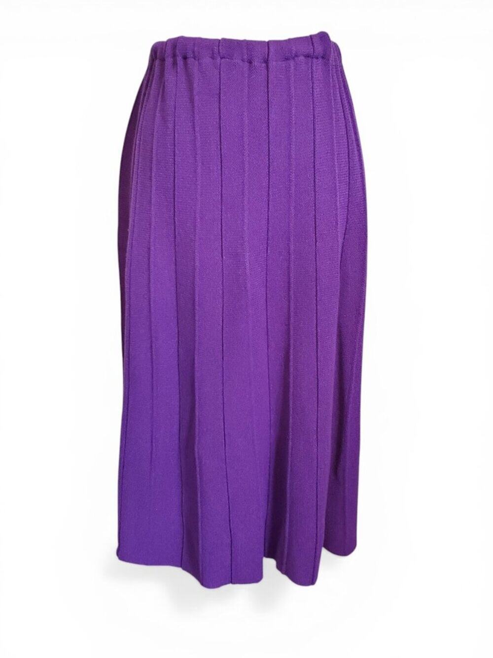 Vintage 60s 70s Retro Purple Knit Pleated Midi Skirt Women's Size 16 Maximalist